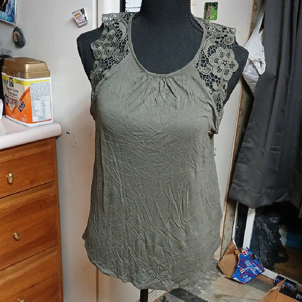 H&M Khaki Lace Accent Tank Top